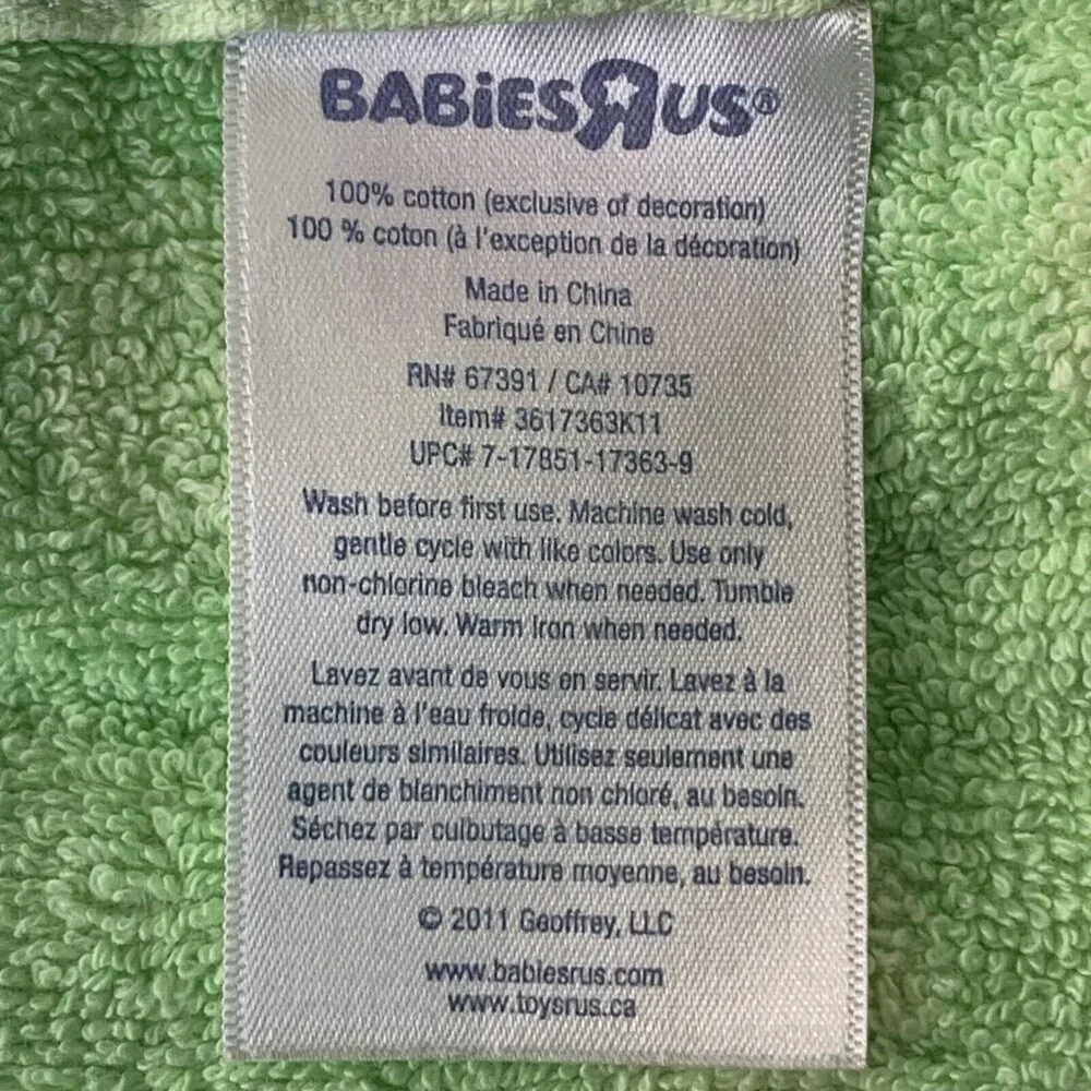 5 Pc Babies R‎ Us Frog Green Towel Hooded Washcloths Terry Cloth Cotton Retired